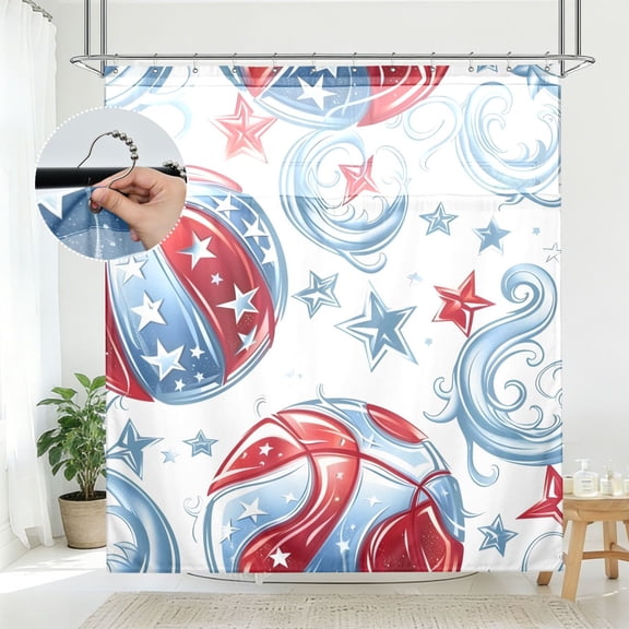 BZSMCE Basketball Five-pointed Star Water Ripples Pattern Pattern Bathroom Shower Curtain Set with Hooks Waterproof Double Layer Fabric 7278 Inch