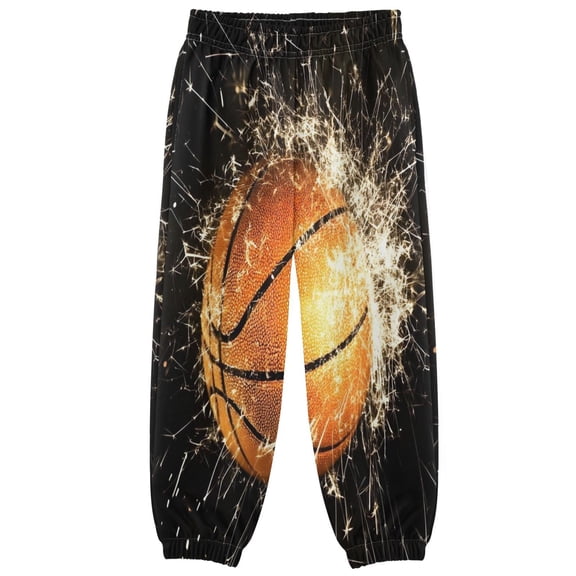 BZSMCE Basketball Print Elastic Waist Jogger Pants Lightweight Wind Resistant Casual Athletic Trousers with Cuffed Ankles & Side Pockets