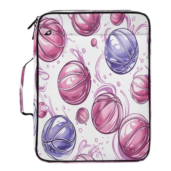 BZSMCE Basketball Purple Pink Pattern Pattern Water-Resistant Filing Folder Binder Organizer Keeper 1.2 Inch 3-Ring 7-Pocket Expanding File