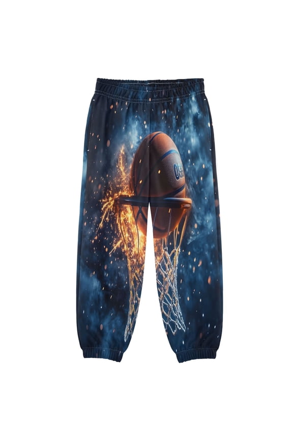 BZSMCE Basketball Shot Sparks Print Elastic Waist Jogger Pants Lightweight Wind Resistant Casual Athletic Trousers with Cuffed Ankles & Side Pockets