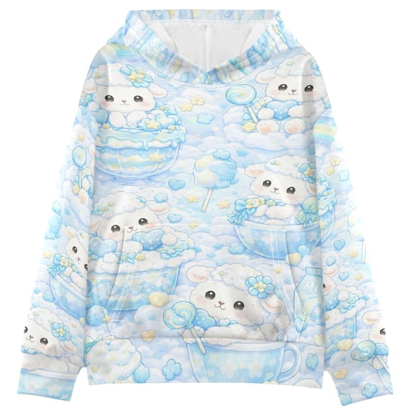 BZSMCE Bath Time Fluffy Clouds Print Hoodie Casual Pullover Sweatshirt With Kangaroo Pocket