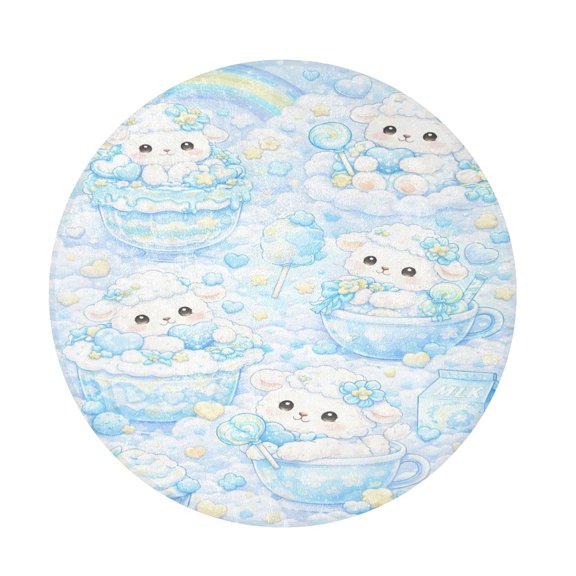 BZSMCE Bath Time Fluffy Clouds Round Fluffy Area Rug 32.2in Non-Slip Circular Shaggy Rug