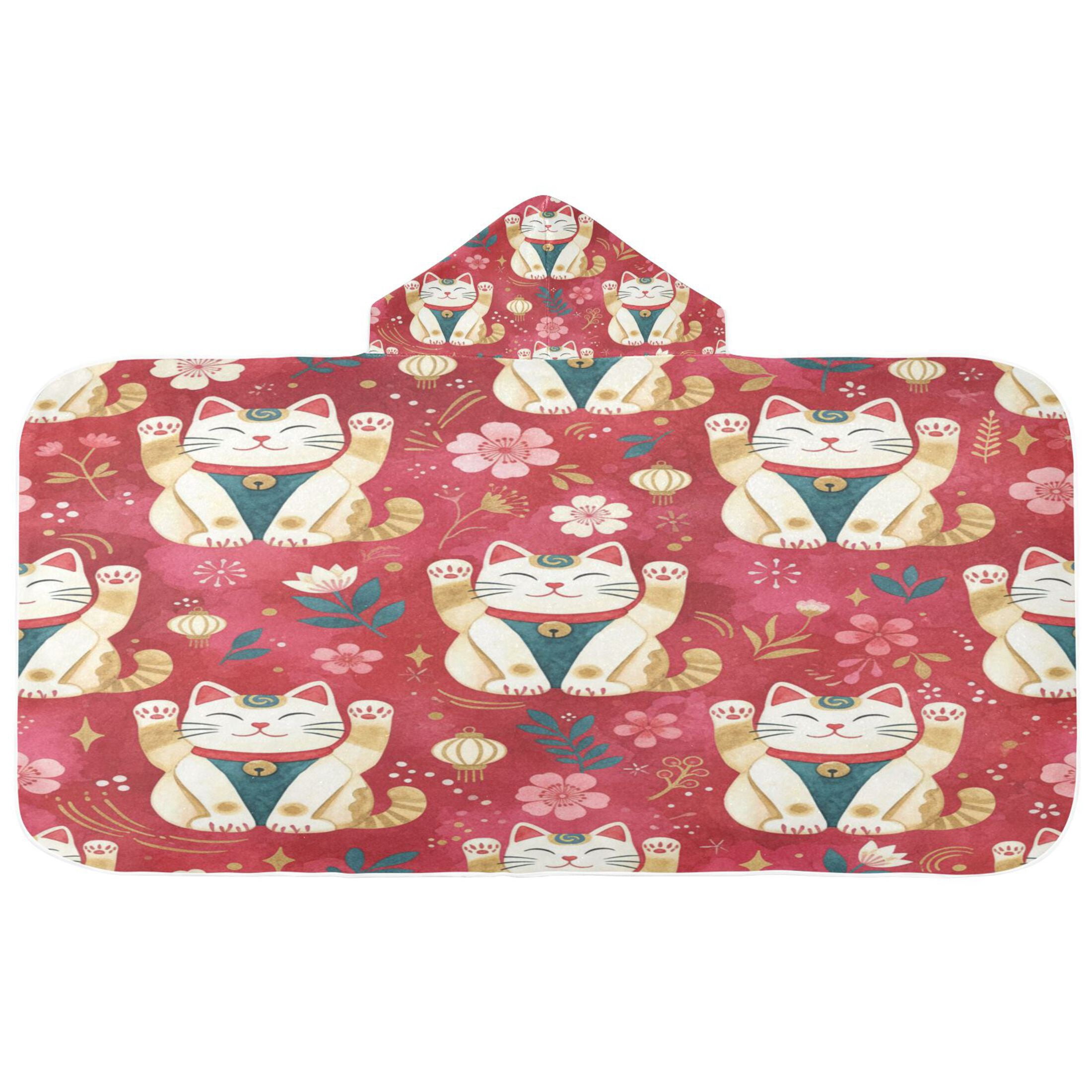 BZSMCE Bath Towels Soft Hooded Beach Towel In Lucky Cat Pattern ...
