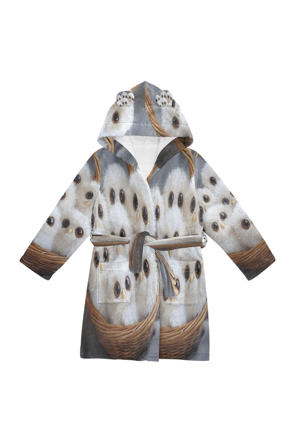 Bathrobes Belt Hooded Adorable Fluffy Owl Family Creative Pattern