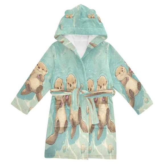 BZSMCE Bathrobes Belt Hooded Adorable Otter Friends Floating Creative Pattern