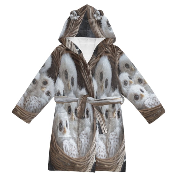 BZSMCE Bathrobes Belt Hooded Adorable Owls in A Cozy Basket Creative Pattern