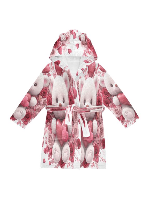 Bathrobes Belt Hooded Bear Surrounded by Loving Blooms Creative Pattern