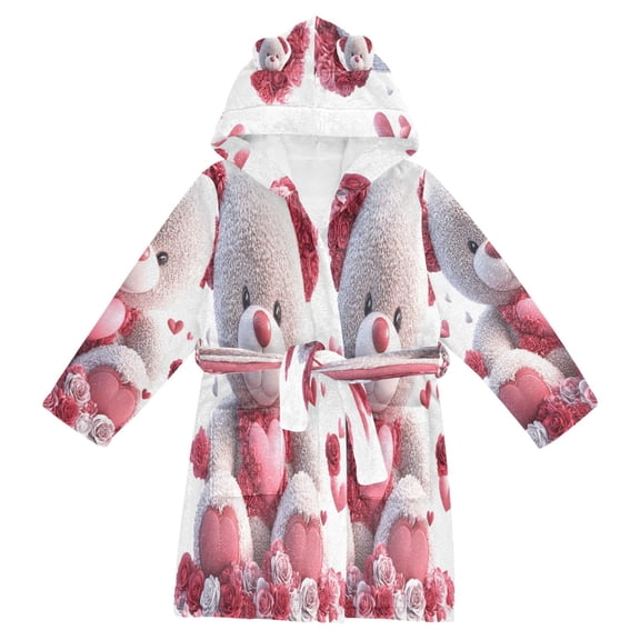BZSMCE Bathrobes Belt Hooded Bear Wrapped in Love and Blooms Creative Pattern