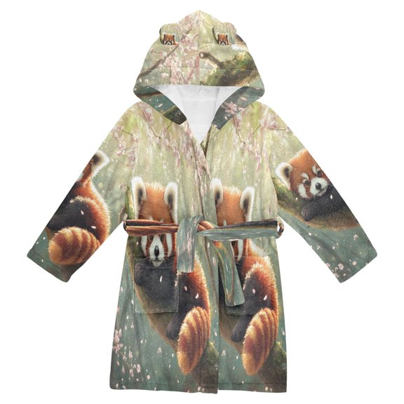 BZSMCE Bathrobes Belt Hooded Blossoming Red Panda Creative Pattern