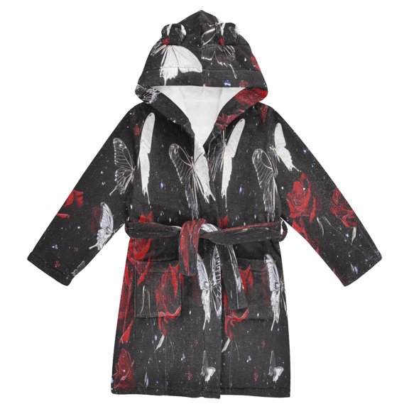 BZSMCE Bathrobes Belt Hooded Butterfly Kisses & Roses Creative Pattern