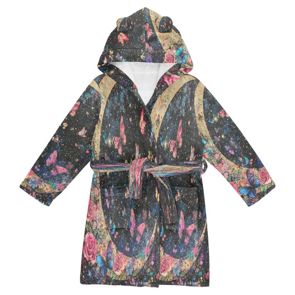 BZSMCE Bathrobes Belt Hooded Celestial Butterflies and Roses Creative Pattern