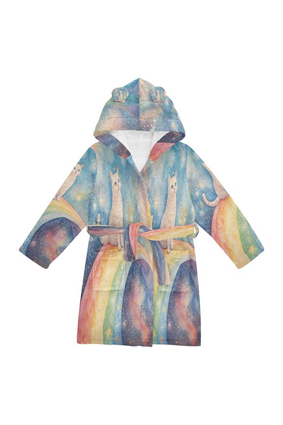 Bathrobes Belt Hooded Celestial Cat on A Rainbow Path Creative Pattern