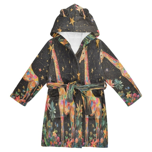 BZSMCE Bathrobes Belt Hooded Celestial Giraffe Creative Pattern