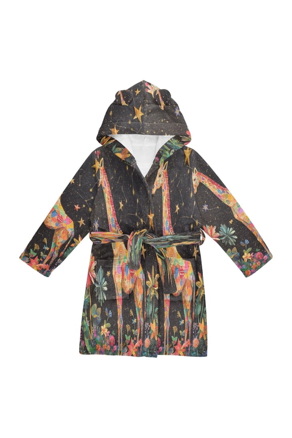 Bathrobes Belt Hooded Celestial Giraffe Creative Pattern