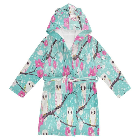 BZSMCE Bathrobes Belt Hooded Charming Owl Trio Creative Pattern