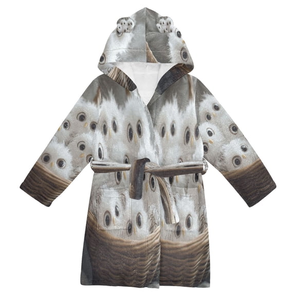 BZSMCE Bathrobes Belt Hooded Charming Owls Snuggled in A Basket Creative Pattern