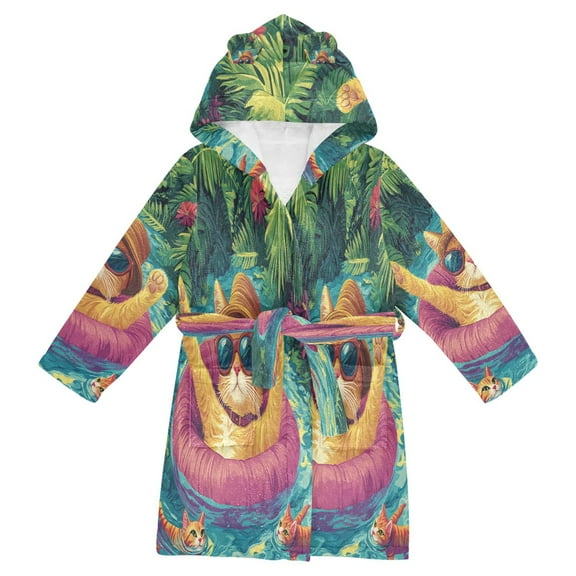 BZSMCE Bathrobes Belt Hooded Chillin' Kitty Creative Pattern