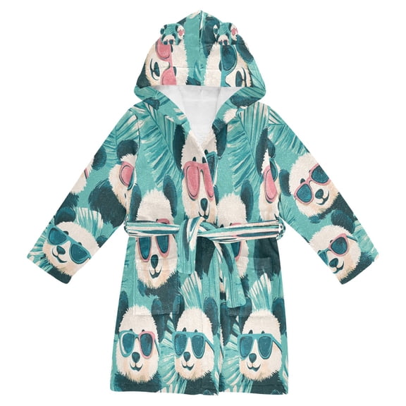 BZSMCE Bathrobes Belt Hooded Chillin' Pandas in Shades Creative Pattern