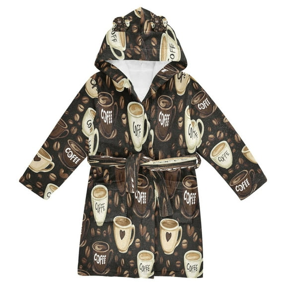 BZSMCE Bathrobes Belt Hooded Coffee Lovers' Delight Creative Pattern