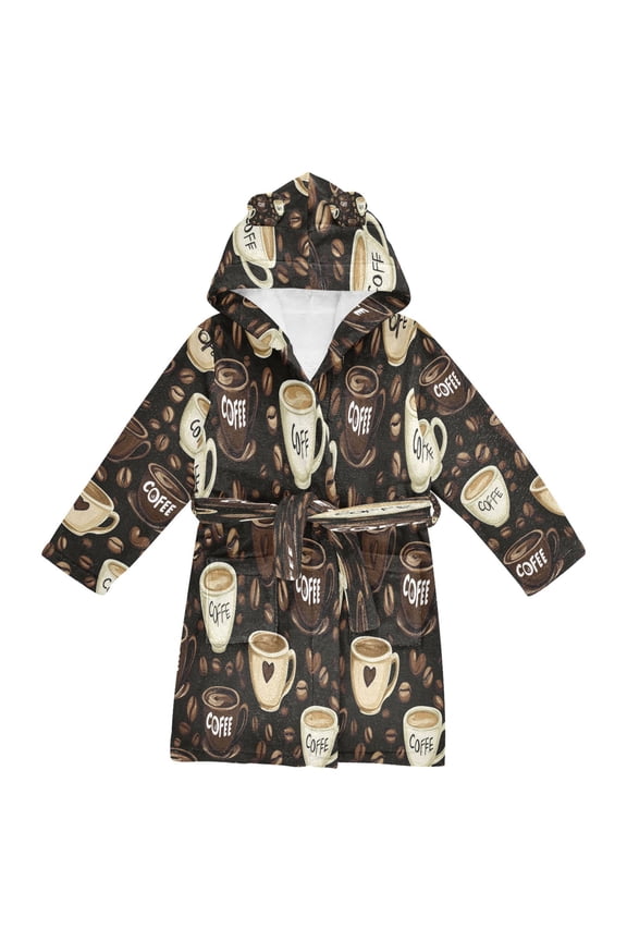 Bathrobes Belt Hooded Coffee Lovers' Delight Creative Pattern