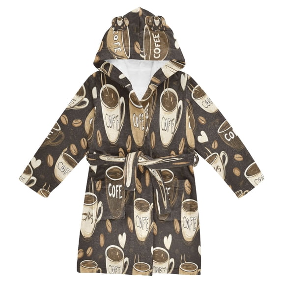 BZSMCE Bathrobes Belt Hooded Coffee Moments Creative Pattern