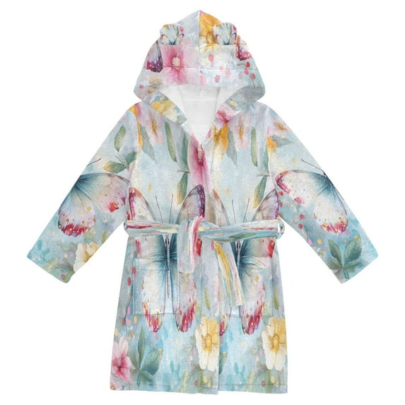 BZSMCE Bathrobes Belt Hooded Colorful Butterfly Dance Creative Pattern