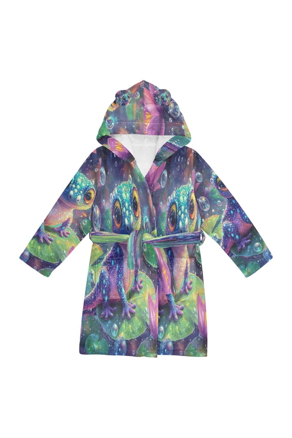 Bathrobes Belt Hooded Colorful Frog Among Lotus Blooms Creative Pattern
