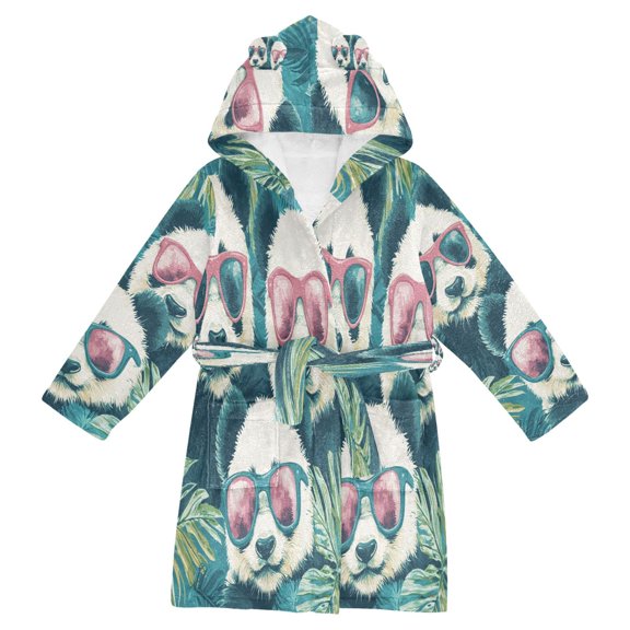 BZSMCE Bathrobes Belt Hooded Cool Pandas under Palms Creative Pattern