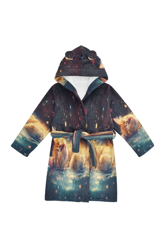 Bathrobes Belt Hooded Cosmic Cat Dreams Creative Pattern