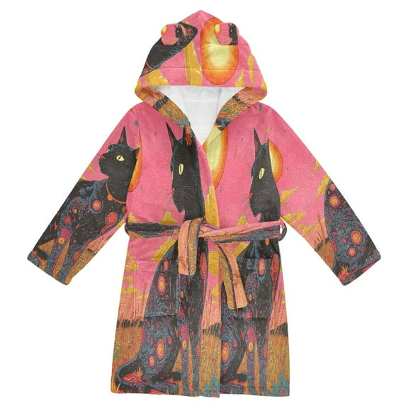 BZSMCE Bathrobes Belt Hooded Cosmic Cat in Color Creative Pattern