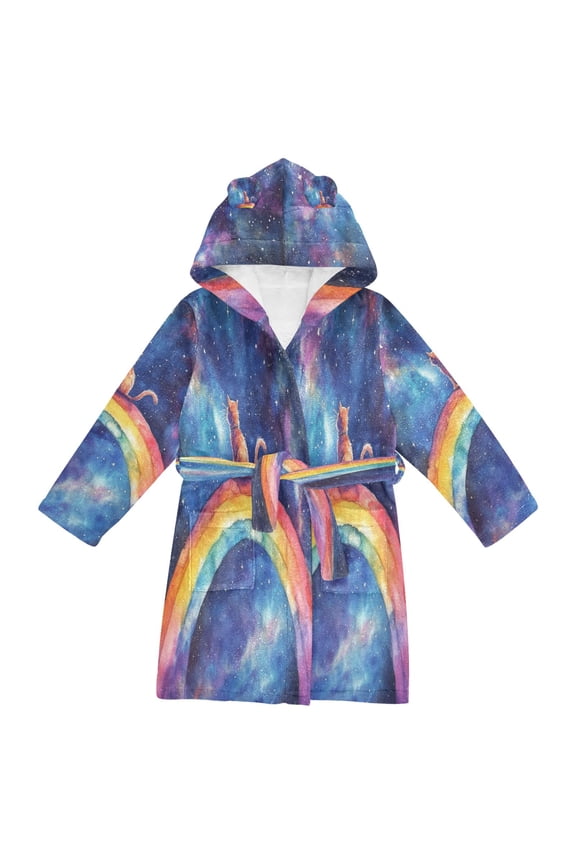 Bathrobes Belt Hooded Cosmic Cat on A Rainbow Trail Creative Pattern