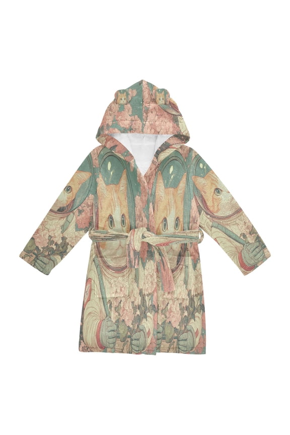 Bathrobes Belt Hooded Cosmic Kitty Flora Creative Pattern