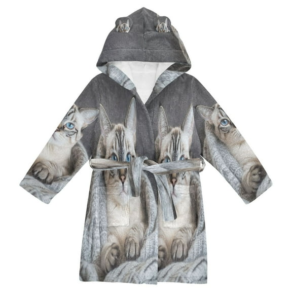 BZSMCE Bathrobes Belt Hooded Cozy Cat Cuddle Creative Pattern