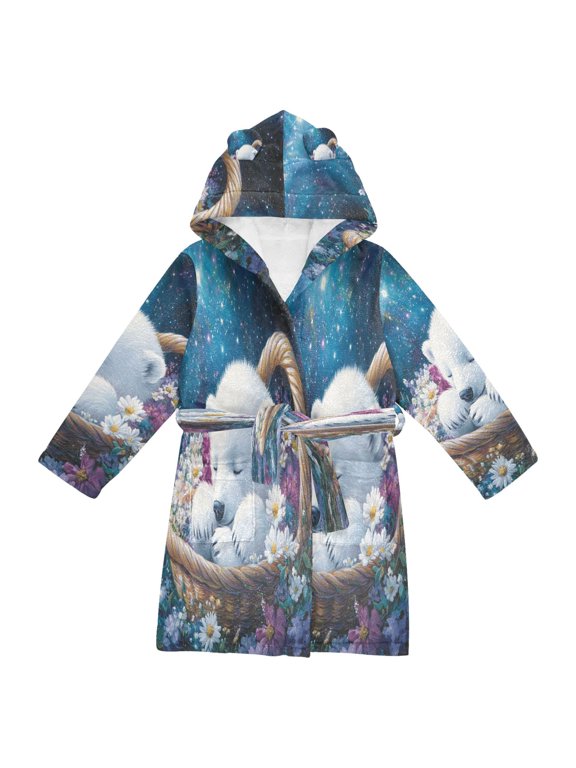 Bathrobes Belt Hooded Dreamy Polar Bear Creative Pattern