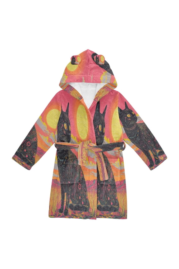 Bathrobes Belt Hooded Enchanted Sunlit Cat Creative Pattern