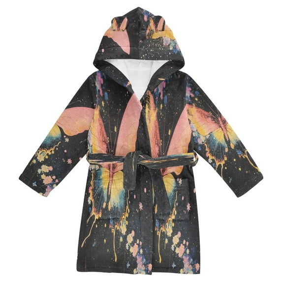 BZSMCE Bathrobes Belt Hooded Floral Galaxy Butterfly Creative Pattern