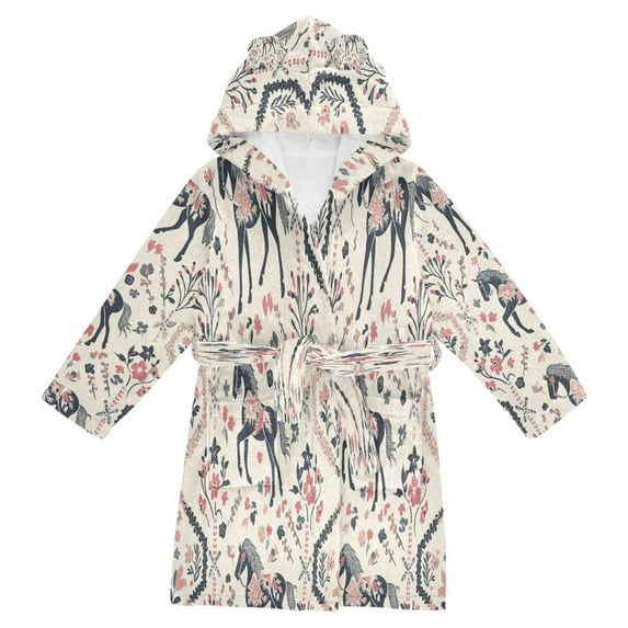 BZSMCE Bathrobes Belt Hooded Floral Horse Tapestry Creative Pattern