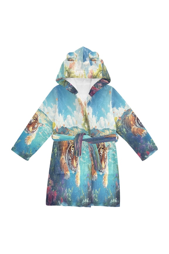 Bathrobes Belt Hooded Floral Tiger Expedition Creative Pattern