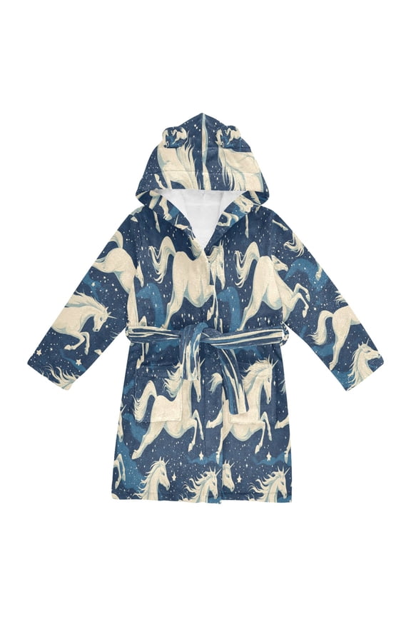 Bathrobes Belt Hooded Galloping Unicorns Creative Pattern