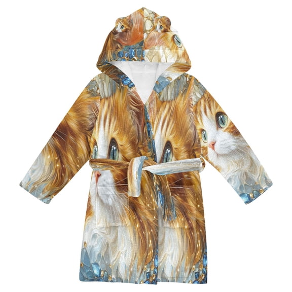 BZSMCE Bathrobes Belt Hooded Gemstone Cat with Sparkling Eyes Creative Pattern