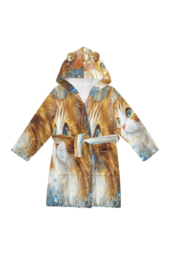 Bathrobes Belt Hooded Gemstone Cat with Sparkling Eyes Creative Pattern