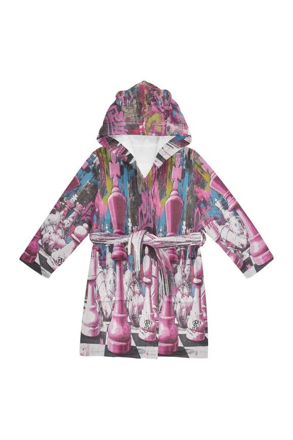 Bathrobes Belt Hooded Graffiti Chess Showdown Creative Pattern