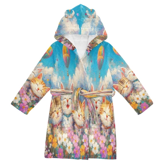 BZSMCE Bathrobes Belt Hooded Happy Trio in A Floral Field Creative Pattern