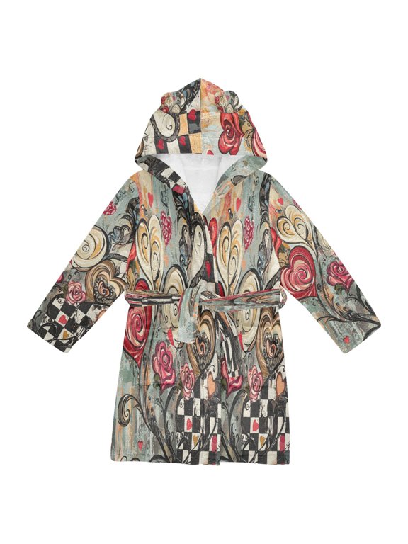 Bathrobes Belt Hooded Heart Blooms Creative Pattern