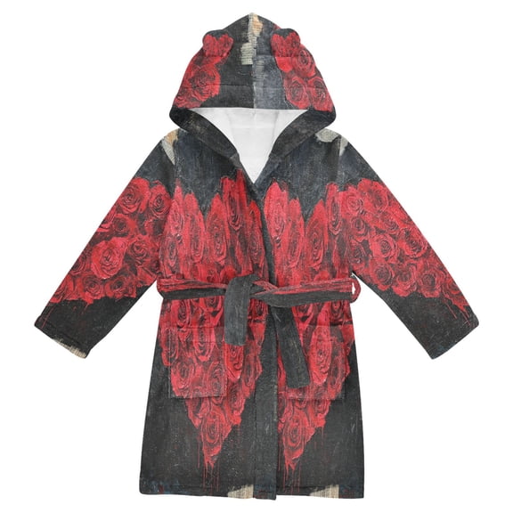 BZSMCE Bathrobes Belt Hooded Heart Of Roses Creative Pattern