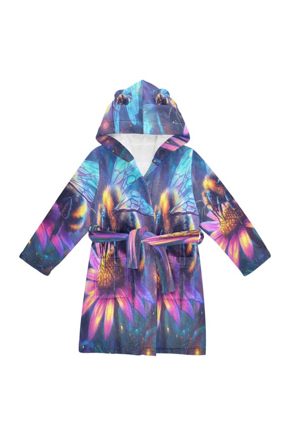 Bathrobes Belt Hooded Iridescent Bee on A Blossom Creative Pattern