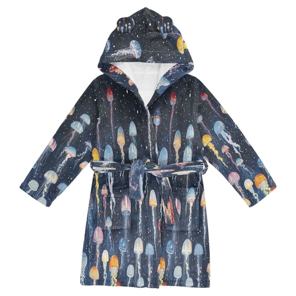 BZSMCE Bathrobes Belt Hooded Jellyfish Night Parade Creative Pattern