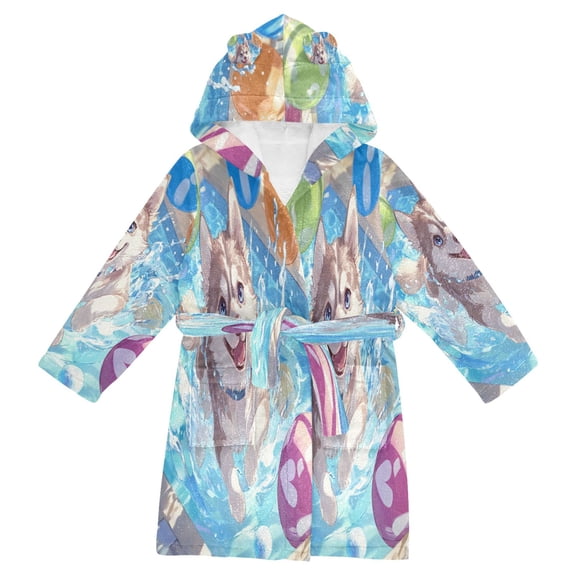BZSMCE Bathrobes Belt Hooded Joyful Pool Pup Creative Pattern