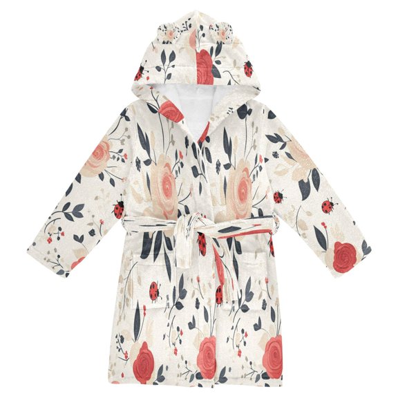 BZSMCE Bathrobes Belt Hooded Ladybug Rose Garden Creative Pattern