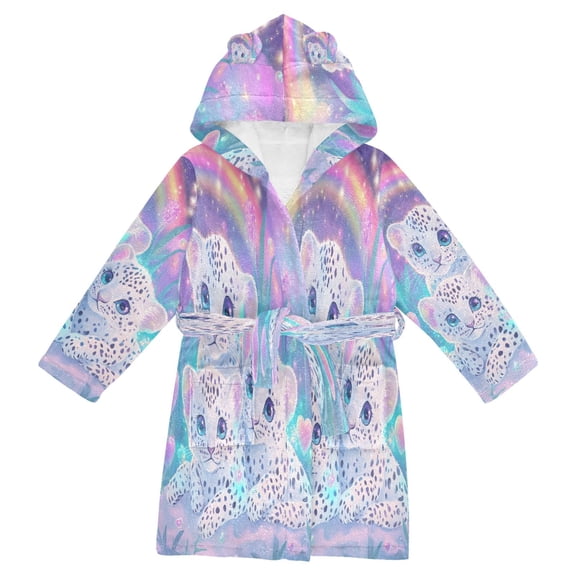 BZSMCE Bathrobes Belt Hooded Leopard Trio under The Rainbow Creative Pattern